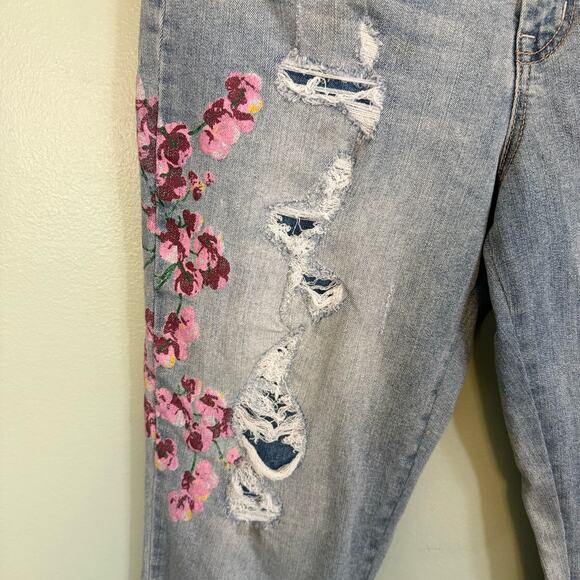 Jessica Simpson Jeans Womens 32 Cotton Blend Floral Distress Denim Pants Blue - Picture 9 of 10